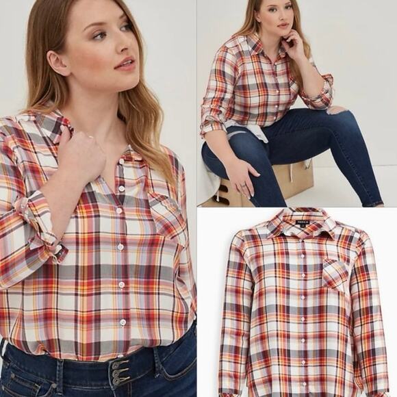 Torrid Lizzie Button-Up Shirt - Twill Multi Plaid NWT Plus Size 2X - Picture 5 of 5